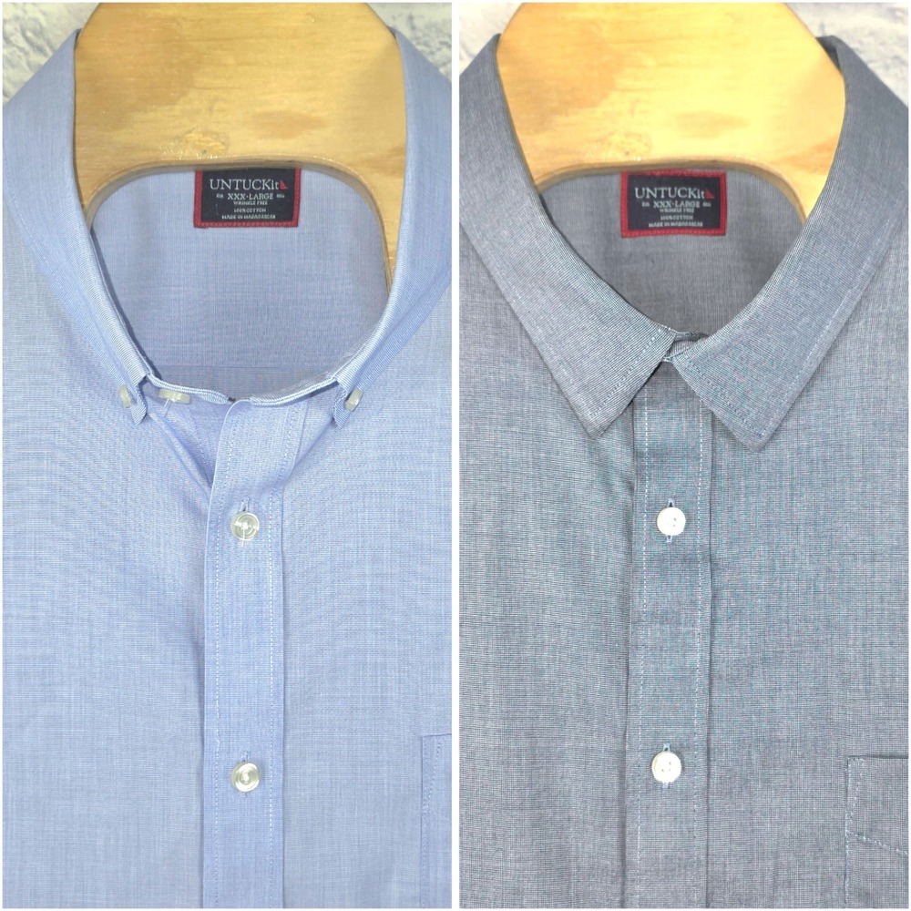 Lot of 2 UNTUCKit Blue Grey Men Button Down Long Sleeve Cotton Shirts Size 3XL